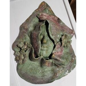 Leaves Surrounding Face w/ Flowers Love Ceramic Pottery Fence Art by Connie B